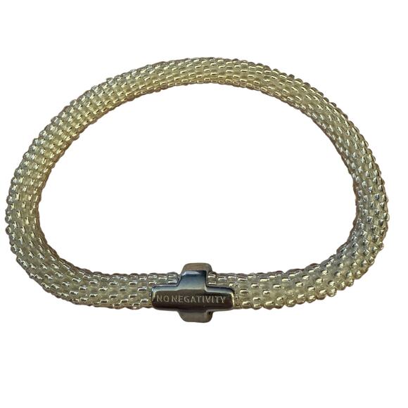 Sashko Co No Negativity Hand Crafted White Iridescent Glass Bead Bracelet - Picture 2 of 2